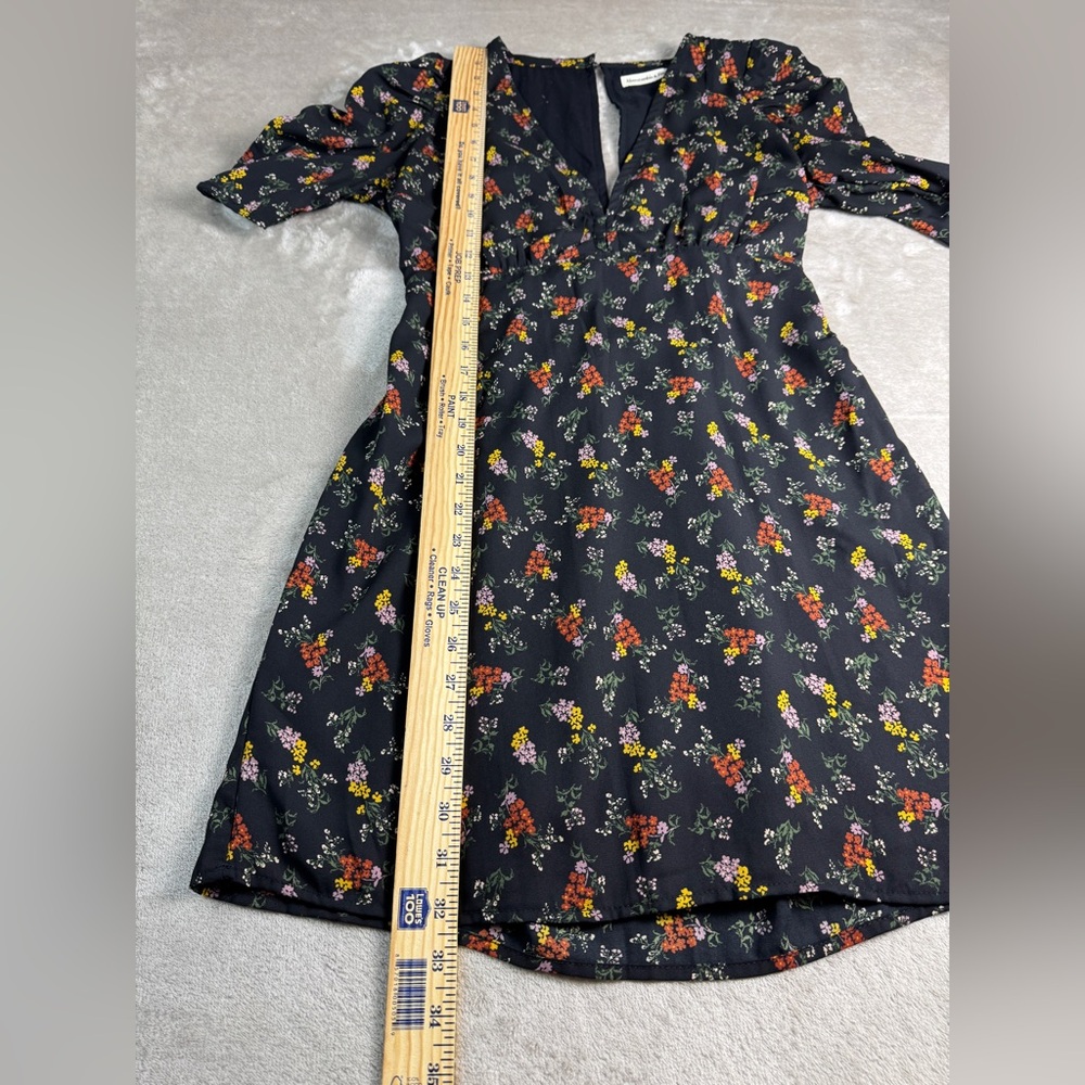 Abercrombie & Fitch Women's Black Floral‎ Mini Dress Size Medium Puff Sleeve - Picture 8 of 9